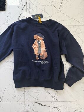 Polo by Ralph Lauren Navy Bear Crewneck Sweater with Brown Bear Graphic
